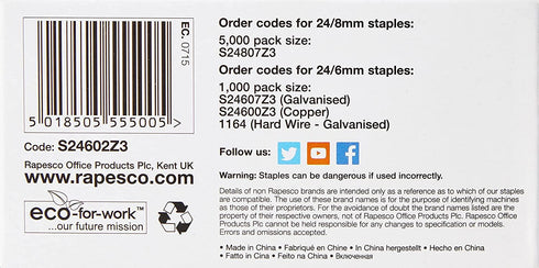 Galvanised Staples 24/6 - RAPESCO Pack of 5000 ROPS24602Z3